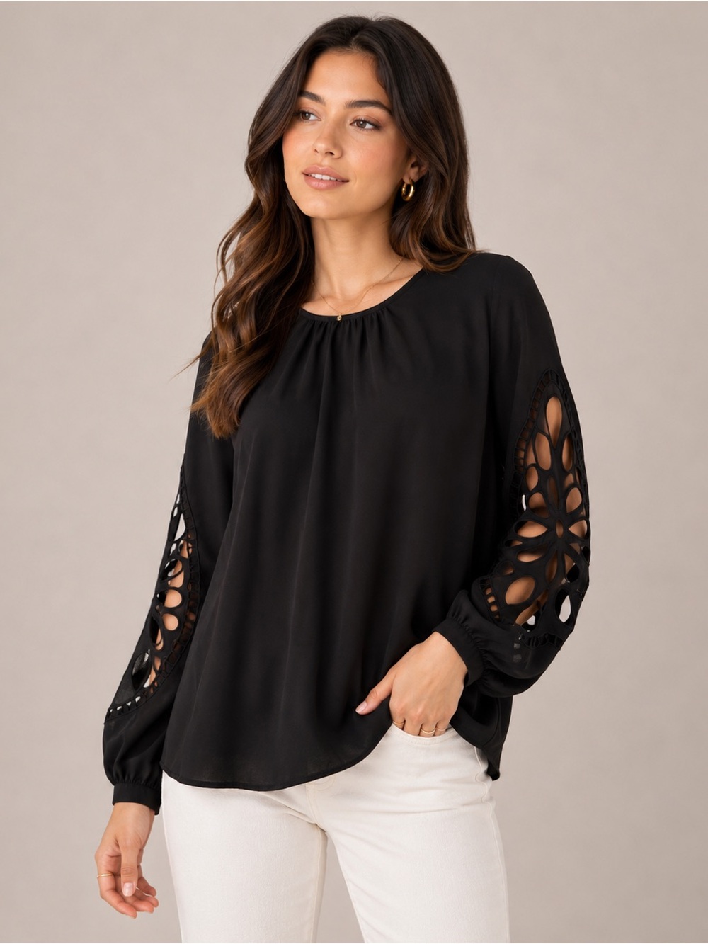 Vince Camuto black blouse with cut-out sleeve